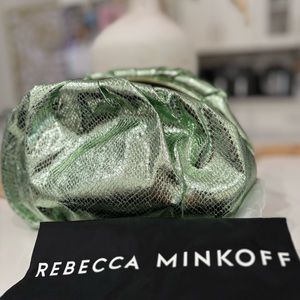 REBECCA MINKOFF
Metallic Snakeskin Print Ruched Clutch